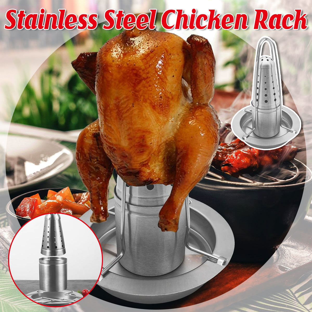 Stainless Steel Chicken Roaster Rack — Upright BBQ Grill Stand