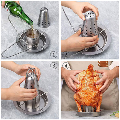 Stainless Steel Chicken Roaster Rack — Upright BBQ Grill Stand