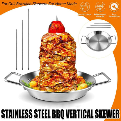 BBQ Rotisserie Skewer Pan Kit — Stainless Steel with 3 Removable Skewers