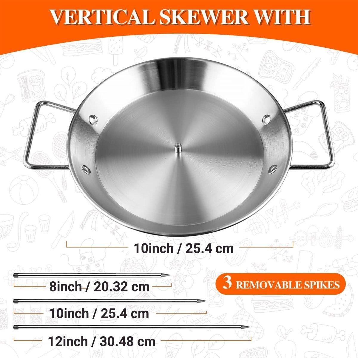 BBQ Rotisserie Skewer Pan Kit — Stainless Steel with 3 Removable Skewers