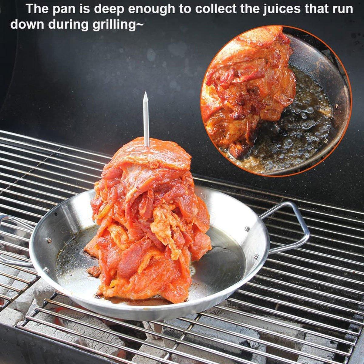 BBQ Rotisserie Skewer Pan Kit — Stainless Steel with 3 Removable Skewers