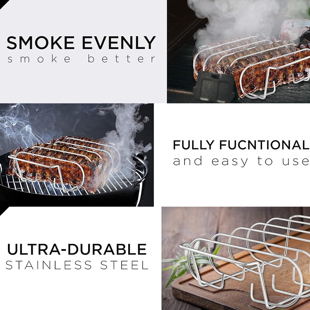 BBQ Rib & Roasting Rack — Stainless Steel Grill Basket